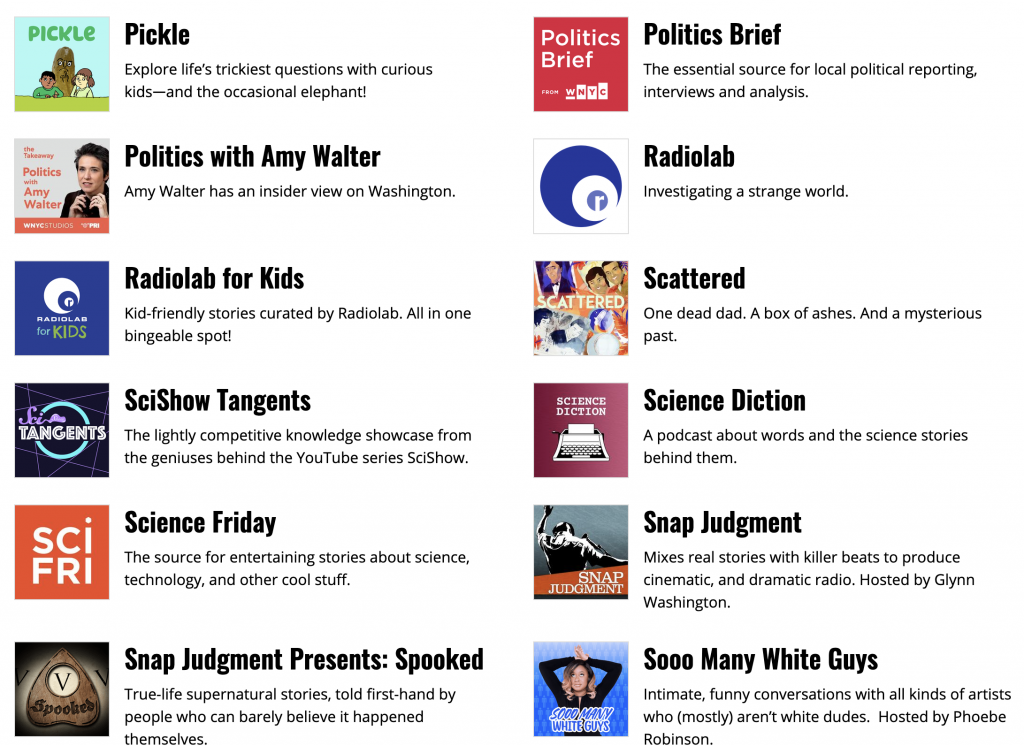 This is a subset of WNYC Studios podcasts